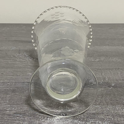 Vintage Crystal Cut Glass Clear Round Floral Art Deco Flared Rimmed Edge Vase