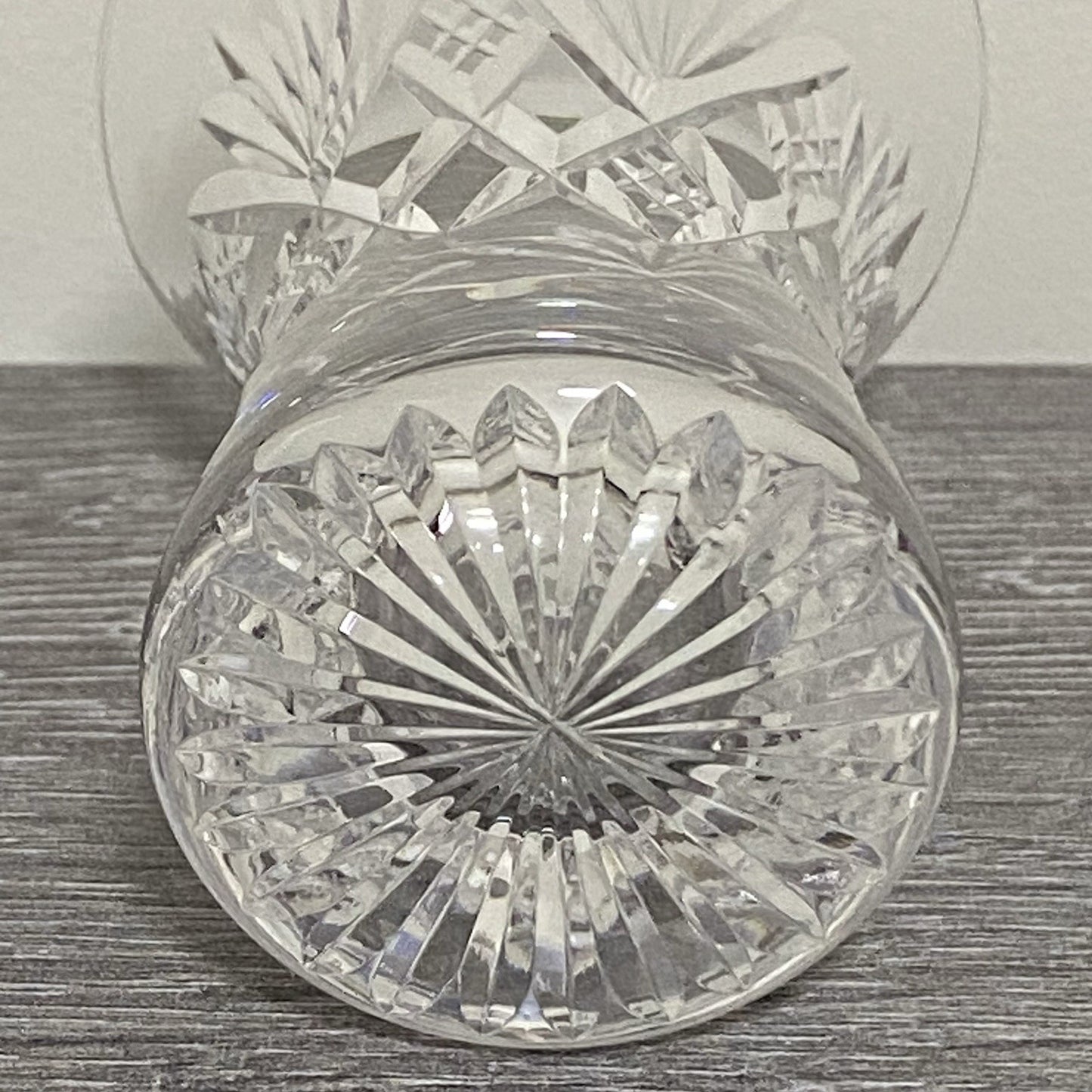 Vintage Small Round Cut Crystal Glass Vase Art Deco Diamond Pattern Retro Style