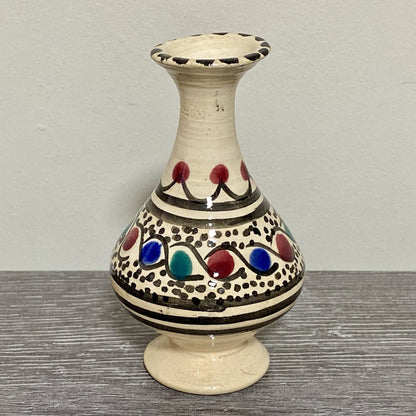 Vintage Laouini Nabeul Tunisie Small Bud Vase Art Deco Patterned Pottery Rare