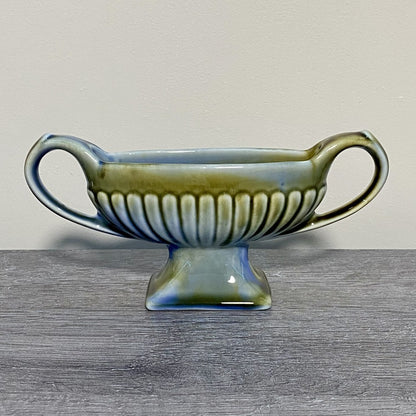 Vintage Irish Porcelain Blue Green Planter Double Handled 8 1/4” Length Ireland