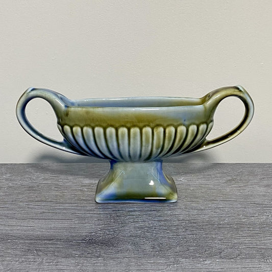 Vintage Irish Porcelain Blue Green Planter Double Handled 8 1/4” Length Ireland