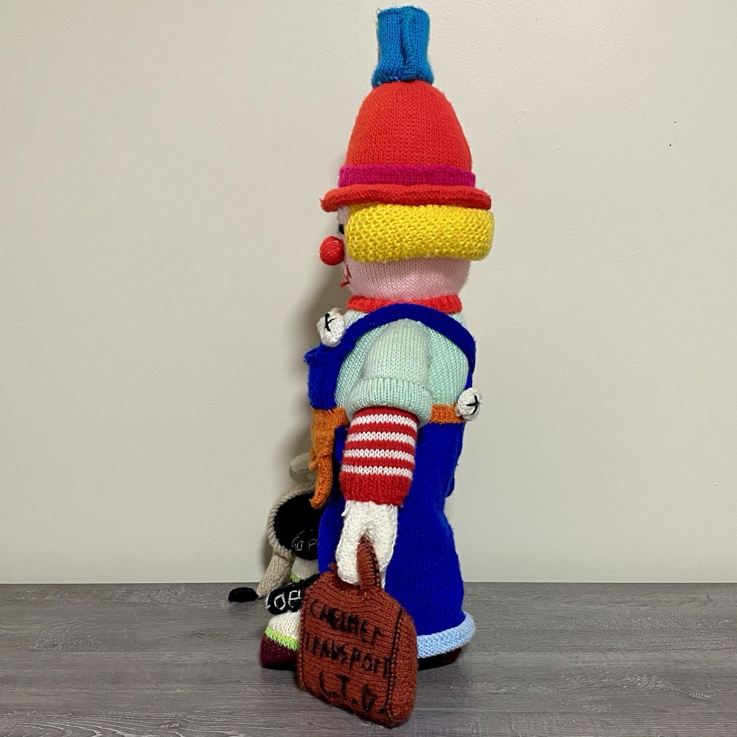 Vintage Jean Greenhowe Hand Knitted XXL Large Mechanic Clown Plush Soft Toy Rare