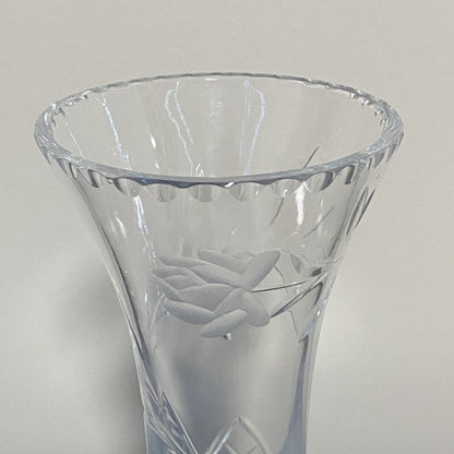 Vintage Crystal Cut Glass Clear Round Floral Art Deco Flared Fluted Flower Vase