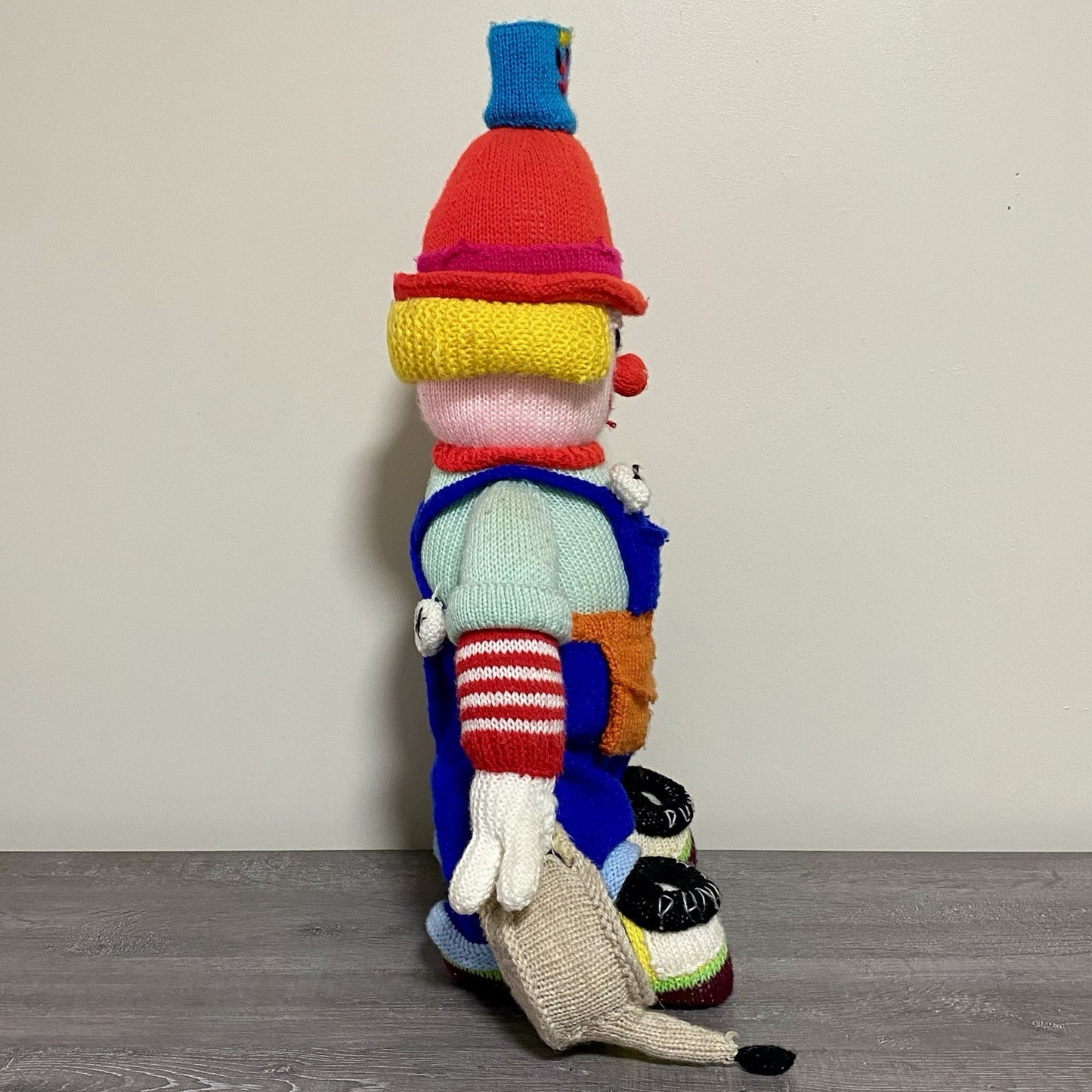 Vintage Jean Greenhowe Hand Knitted XXL Large Mechanic Clown Plush Soft Toy Rare