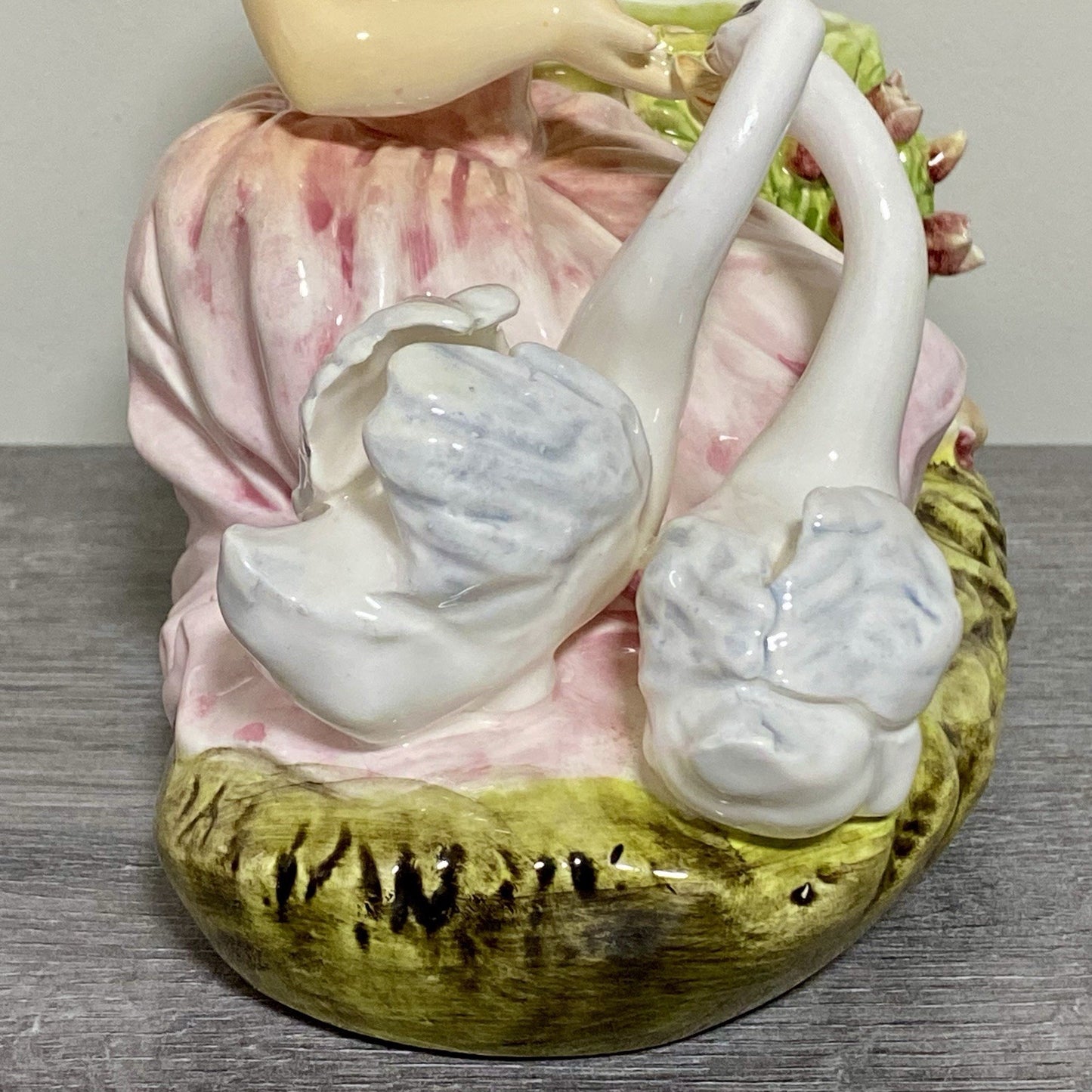 Vintage Arnart Creation Flower Planter Hand Painted Lady Feeding Swan Japan Rare