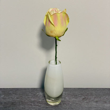 Small Artificial Rose Flower In Small Round Glass Vase All In One Decorative