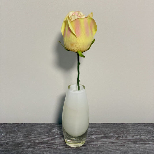Small Artificial Rose Flower In Small Round Glass Vase All In One Decorative