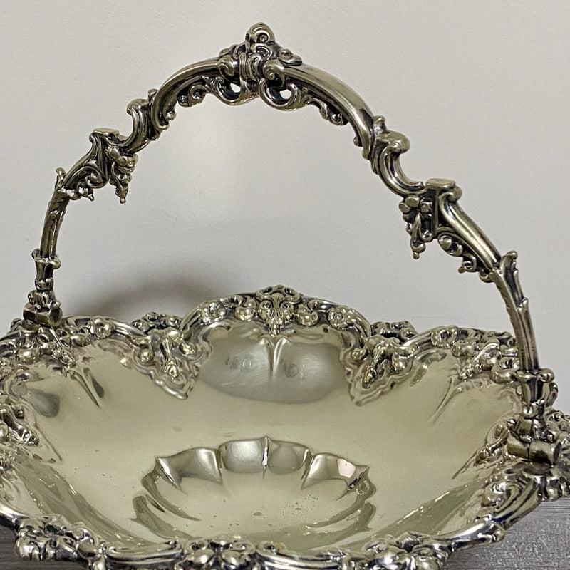 Antique Walker & Hall Sheffield Fruit Bowl With Handle Silver Plate 10” Art Rare