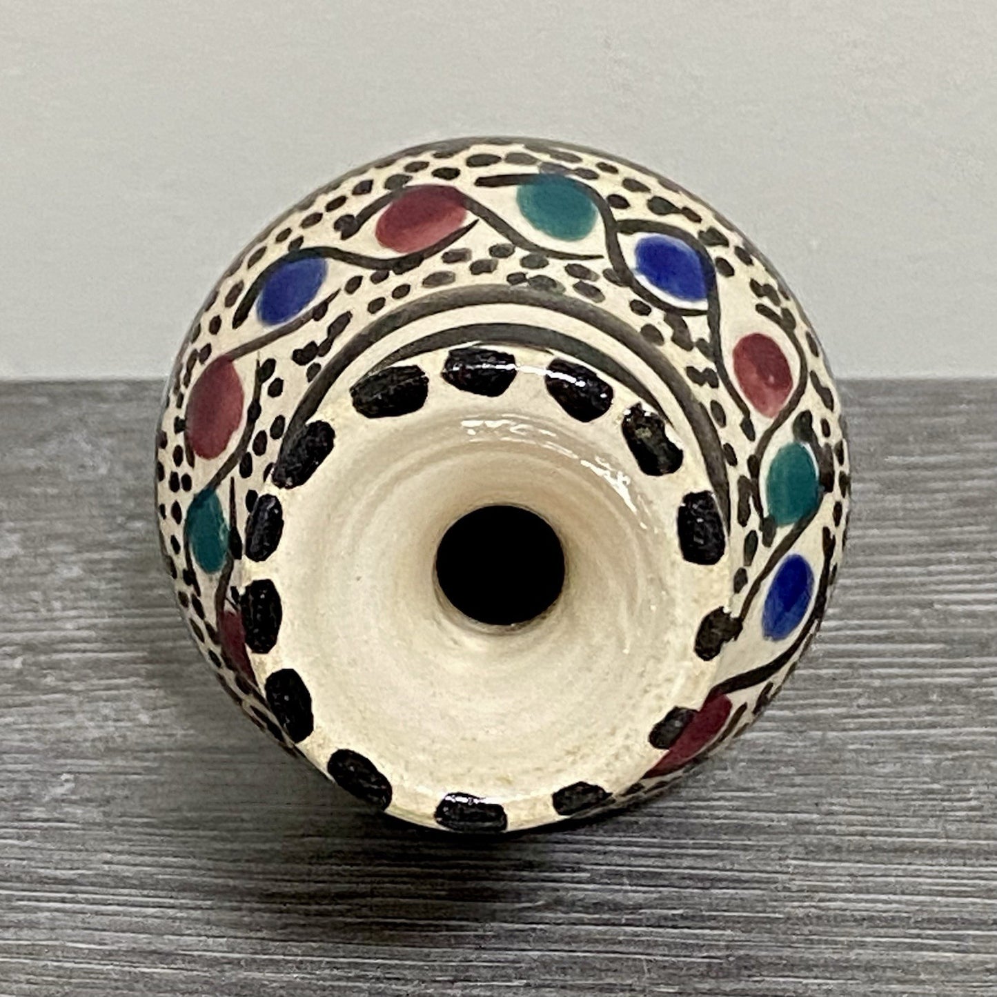 Vintage Laouini Nabeul Tunisie Small Bud Vase Art Deco Patterned Pottery Rare
