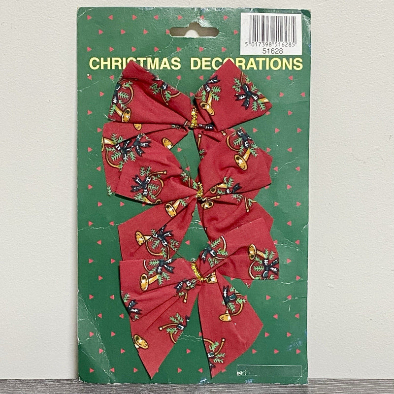 Vintage Traditional Christmas Tree Bows Pack Of 3 Xmas Decoration Bell Pattern