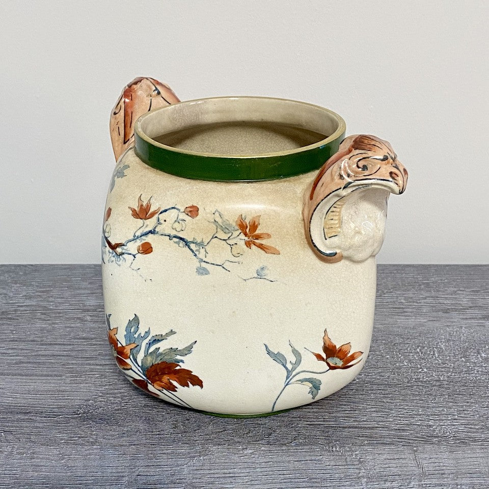 Antique Doulton Warwick Burslem Vase 1882 - 1902 Mark Floral Eagle Handled Rare