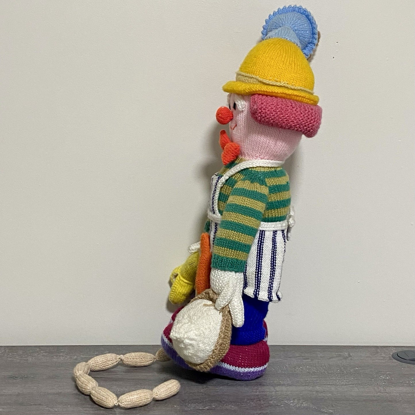 Vintage Jean Greenhowe Hand Knitted XXL Large Butcher Clown Plush Soft Toy Rare