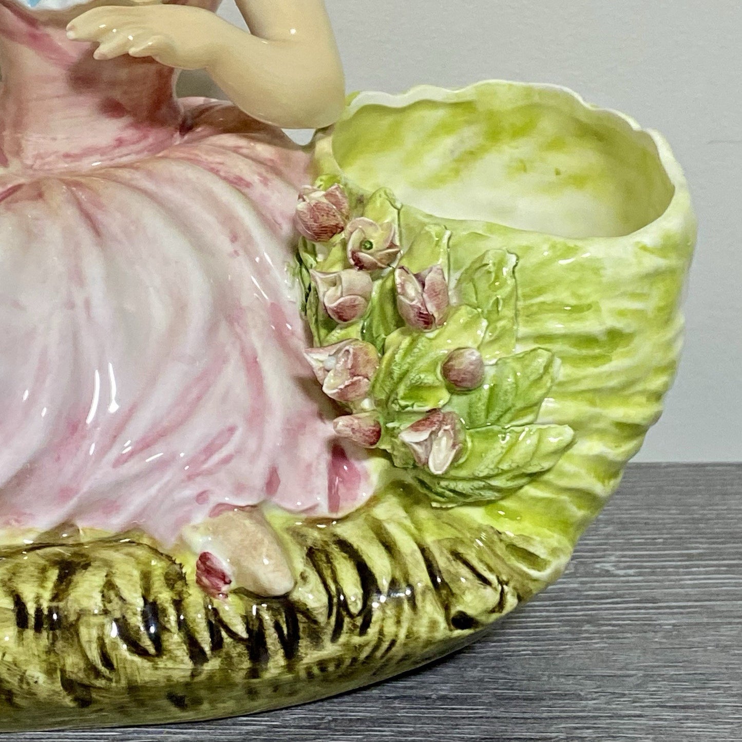 Vintage Arnart Creation Flower Planter Hand Painted Lady Feeding Swan Japan Rare