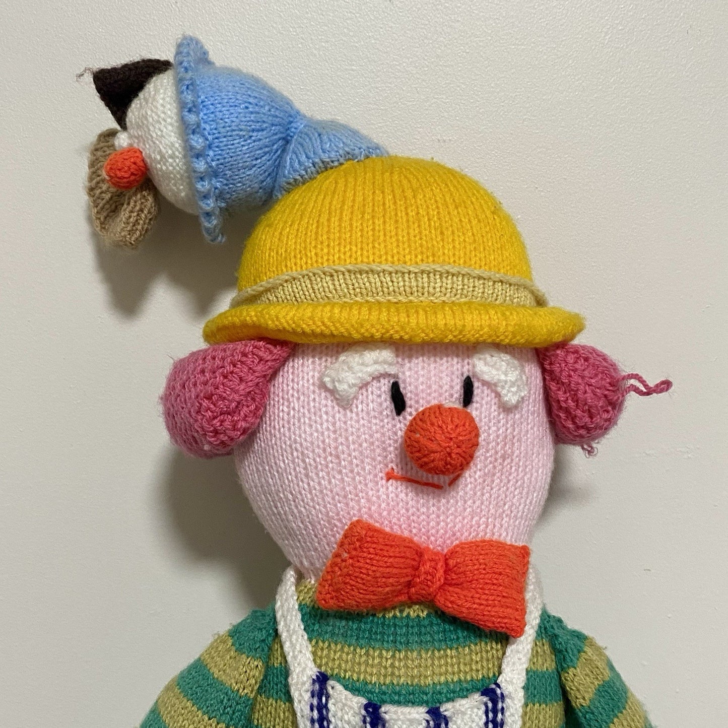 Vintage Jean Greenhowe Hand Knitted XXL Large Butcher Clown Plush Soft Toy Rare