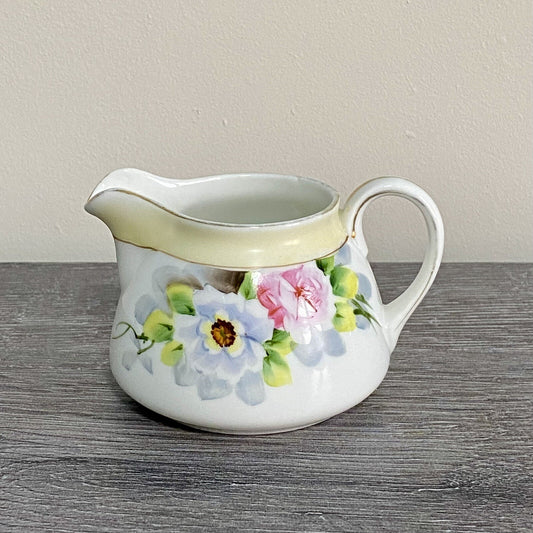 Vintage Unmarked Prussia Style Creamer Milk Jug Hand Painted Floral Pattern