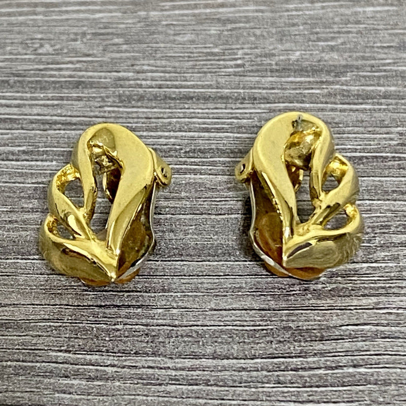 Vintage Gold Tone Clip On Earrings 80s 90s Loop Ladies Costume Jewellery Pair