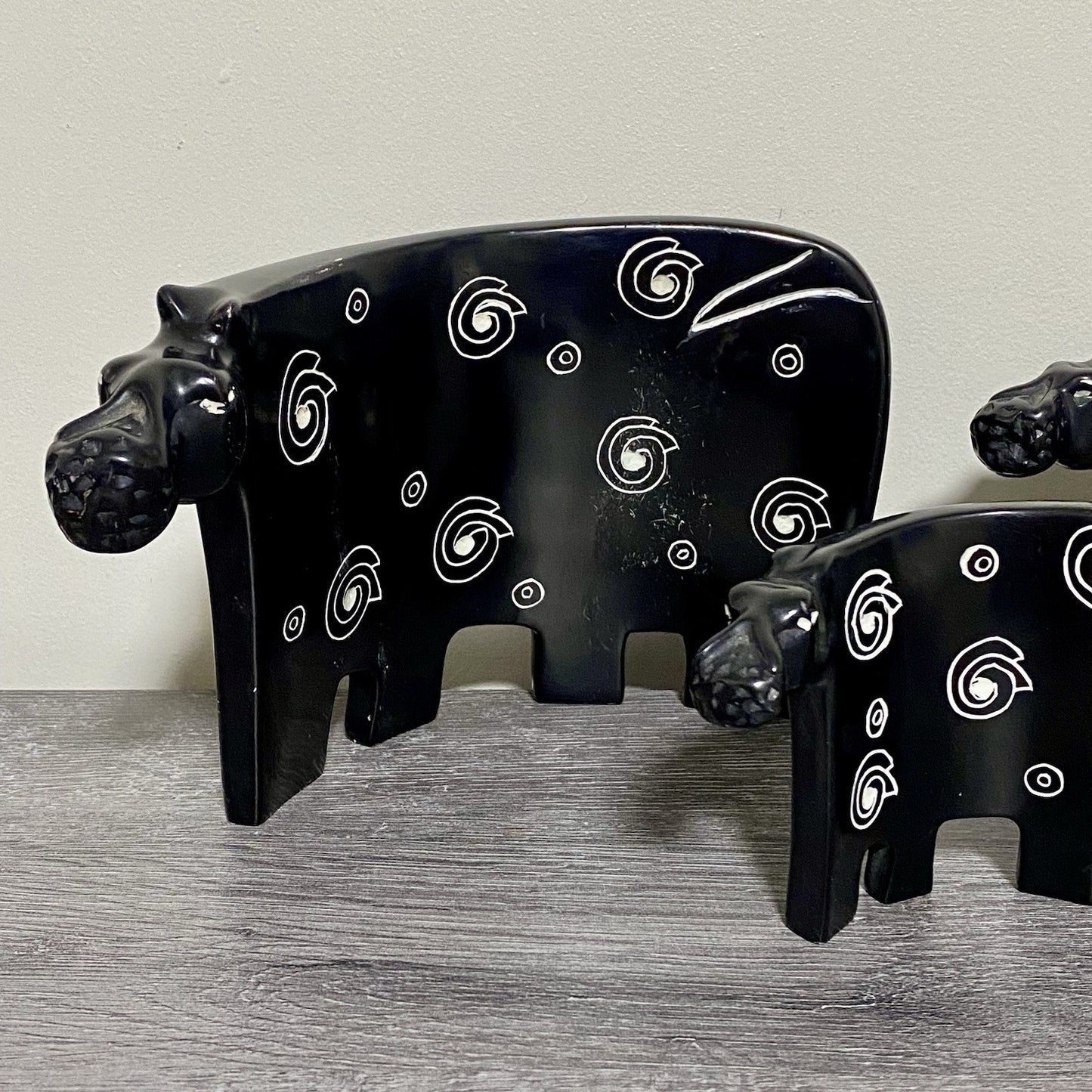 Hippo Sculpture Figurine Art Deco Soapstone 3 Piece Set Handmade Made In Kenya