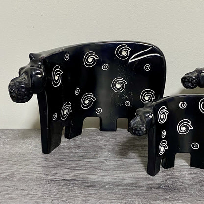 Hippo Sculpture Figurine Art Deco Soapstone 3 Piece Set Handmade Made In Kenya