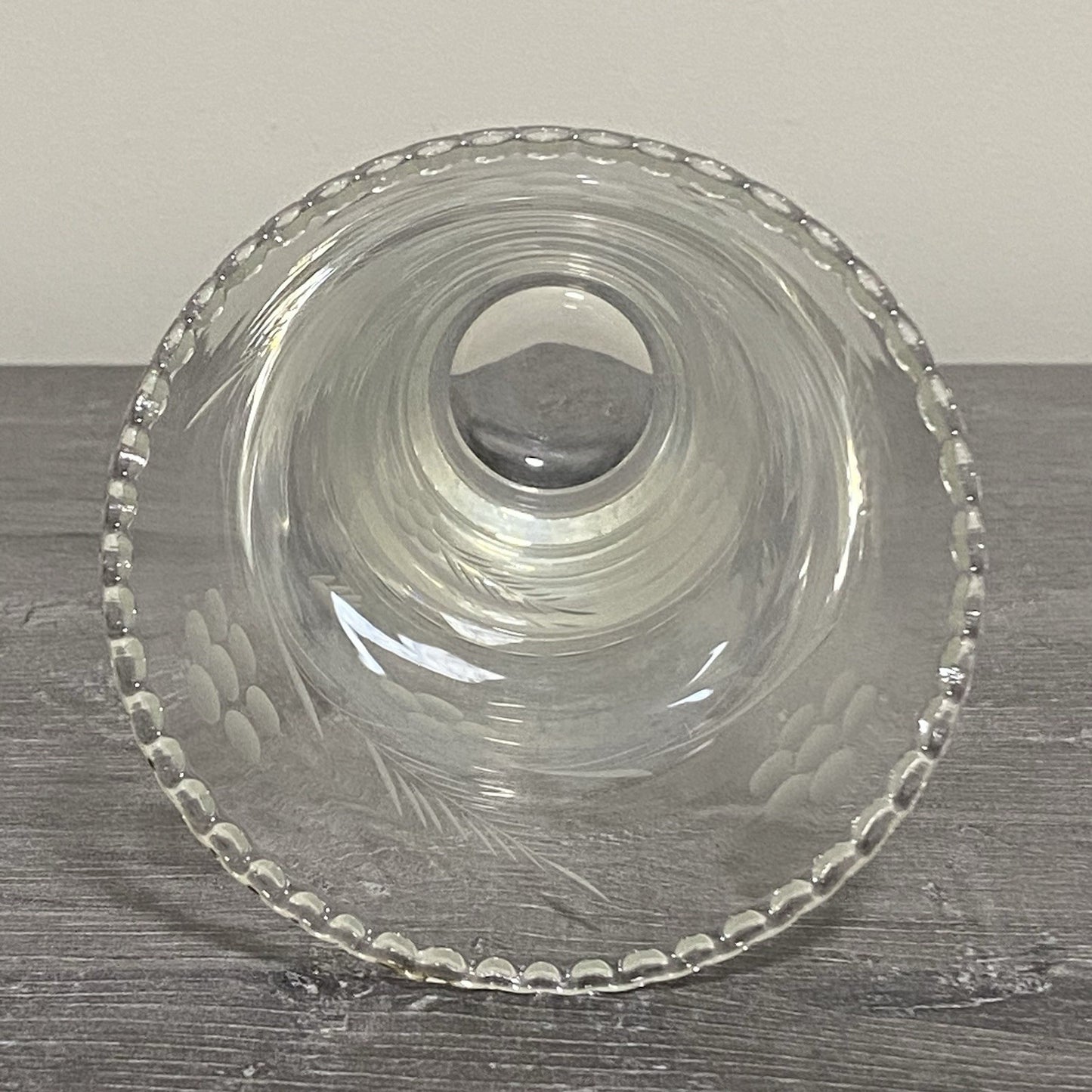 Vintage Crystal Cut Glass Clear Round Floral Art Deco Flared Rimmed Edge Vase