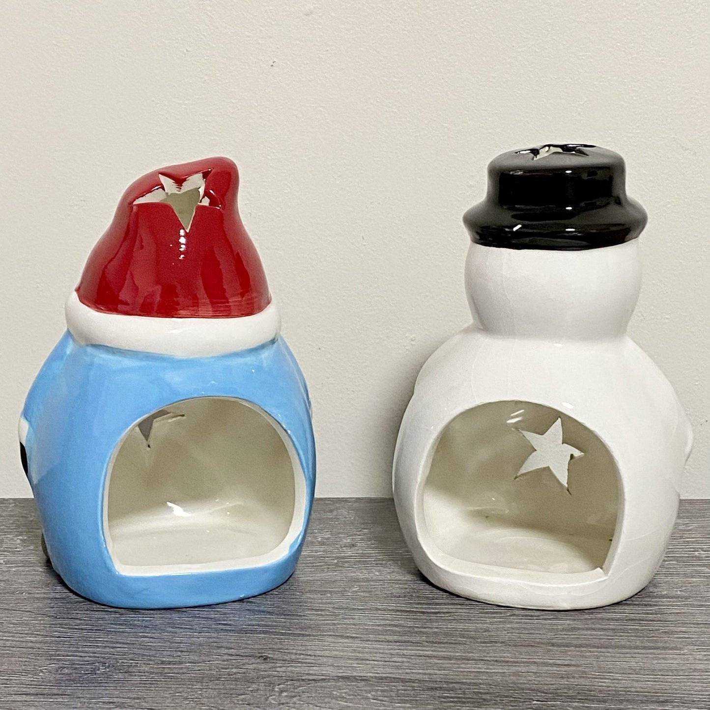 Christmas Tea Light Candle Holder Santa & Snowman Set Of 2 Xmas Decoration Pair