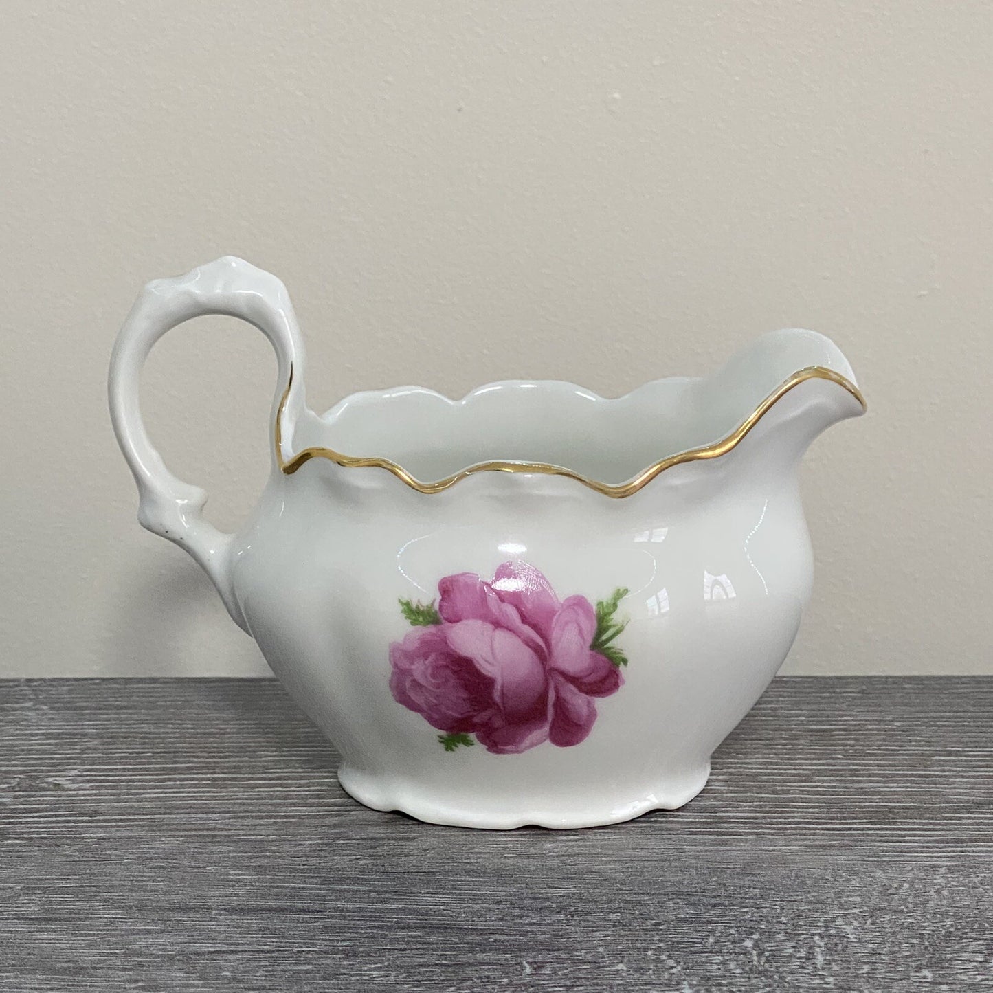 Vintage Bavaria Sugar Bowl & Creamer Jug Set Wild Rose Floral Design Gold Trim