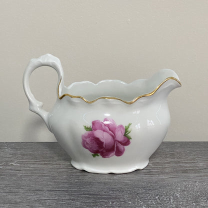 Vintage Bavaria Sugar Bowl & Creamer Jug Set Wild Rose Floral Design Gold Trim