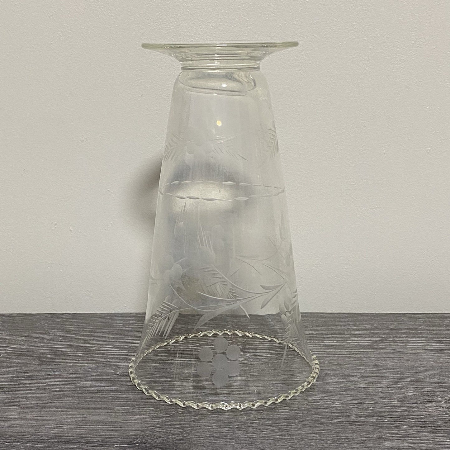 Vintage Crystal Cut Glass Clear Round Floral Art Deco Flared Rimmed Edge Vase