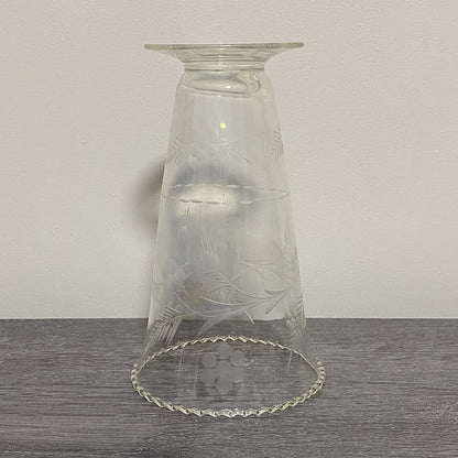 Vintage Crystal Cut Glass Clear Round Floral Art Deco Flared Rimmed Edge Vase