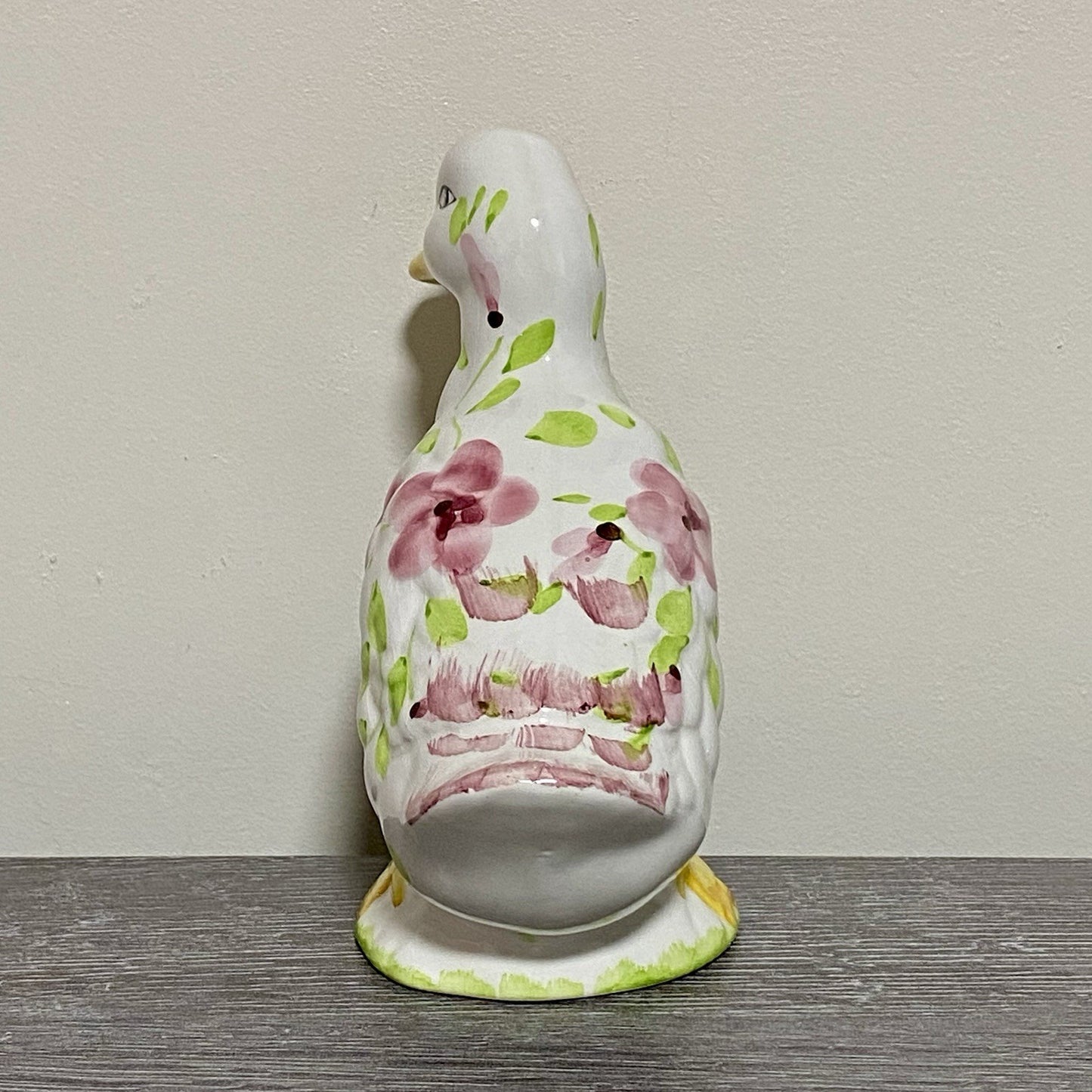 Vintage Floral Duck Bird Figurine Art Deco Pottery Retro Hand Painted 1970s Fig