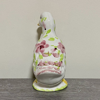 Vintage Floral Duck Bird Figurine Art Deco Pottery Retro Hand Painted 1970s Fig