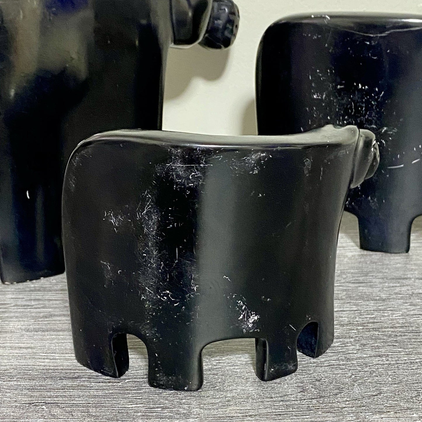 Hippo Sculpture Figurine Art Deco Soapstone 3 Piece Set Handmade Made In Kenya
