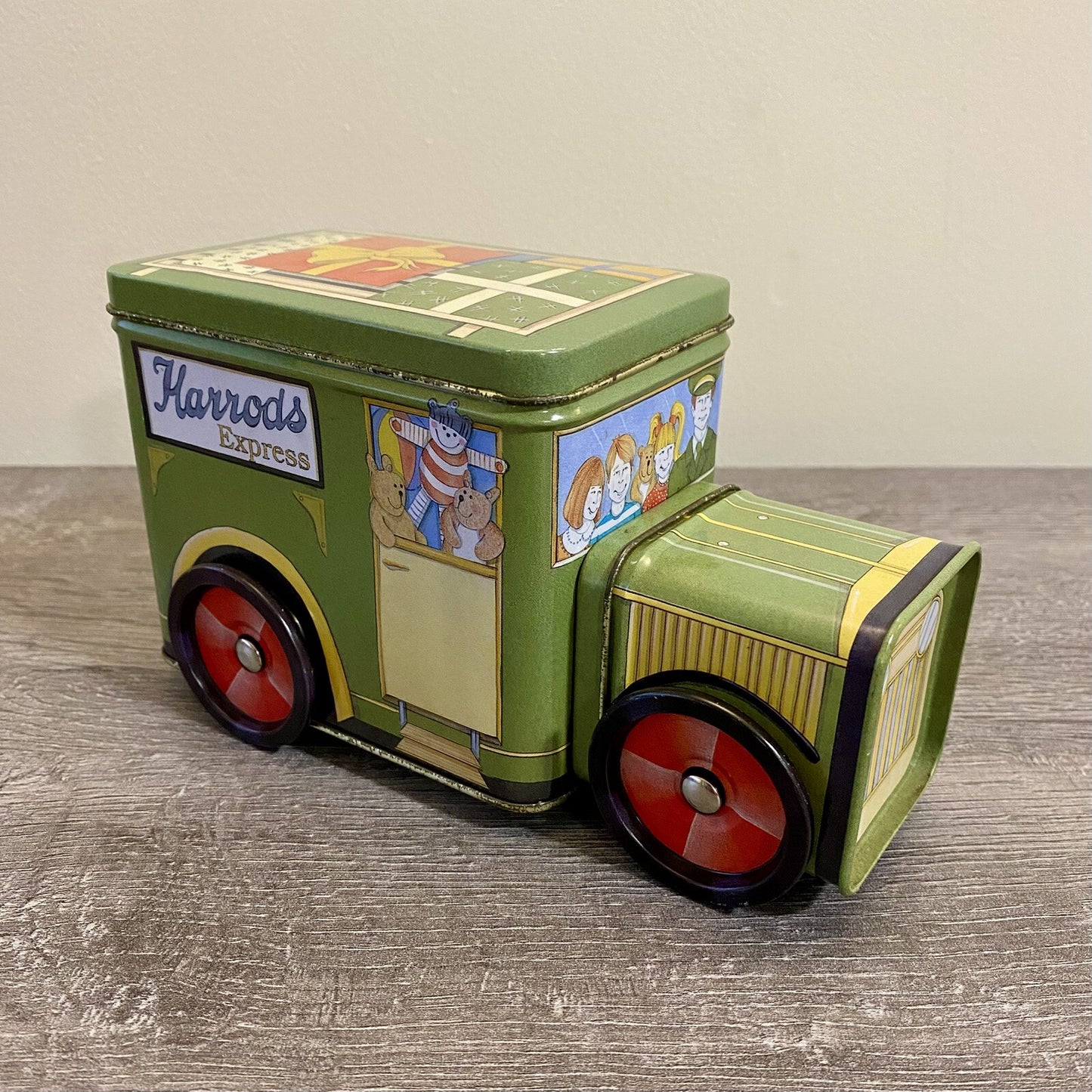 Vintage Harrods Express Truck Car With Moving Wheels & Lid Collectible Tin Rare