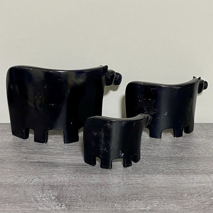 Hippo Sculpture Figurine Art Deco Soapstone 3 Piece Set Handmade Made In Kenya