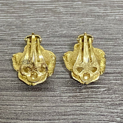 Vintage Gold Tone Clip On Earrings 80s 90s Floral Pearl Ball Jewellery Pair Set