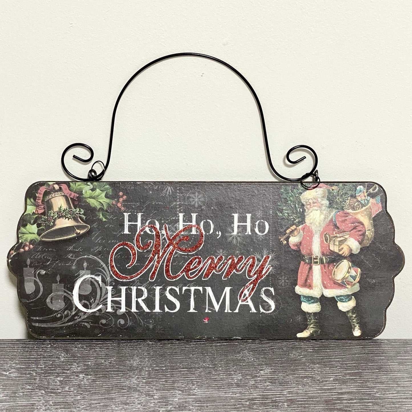 Ho Ho Ho Merry Christmas Santa Door Sign Plaque Wooden Xmas Hanging Decoration
