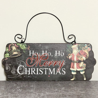 Ho Ho Ho Merry Christmas Santa Door Sign Plaque Wooden Xmas Hanging Decoration