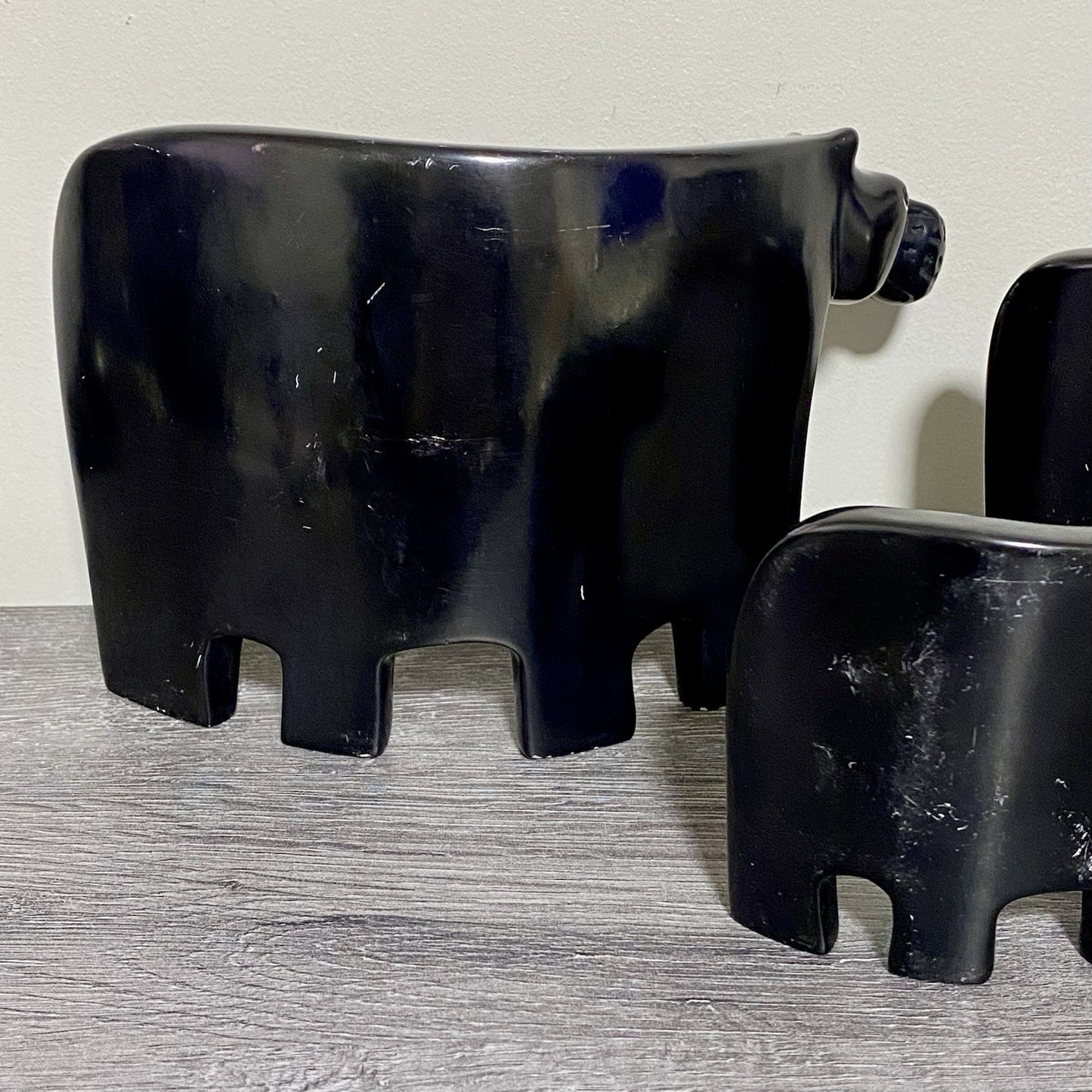Hippo Sculpture Figurine Art Deco Soapstone 3 Piece Set Handmade Made In Kenya