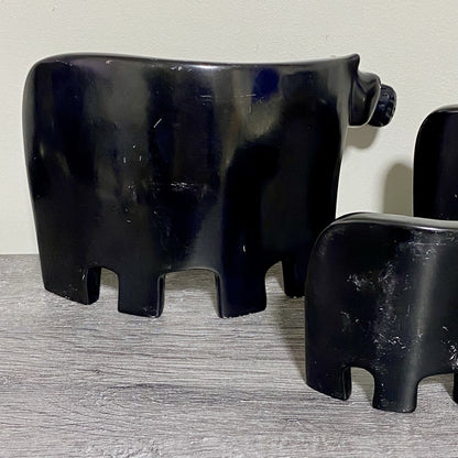 Hippo Sculpture Figurine Art Deco Soapstone 3 Piece Set Handmade Made In Kenya
