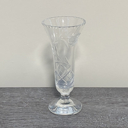 Vintage Crystal Cut Glass Clear Round Floral Art Deco Flared Fluted Flower Vase