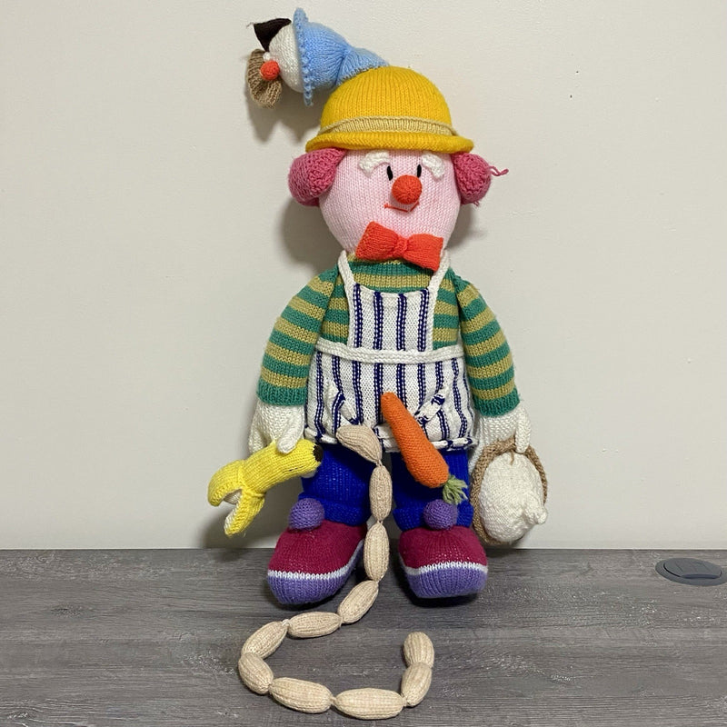 Vintage Jean Greenhowe Hand Knitted XXL Large Butcher Clown Plush Soft Toy Rare