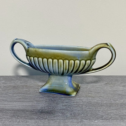 Vintage Irish Porcelain Blue Green Planter Double Handled 8 1/4” Length Ireland