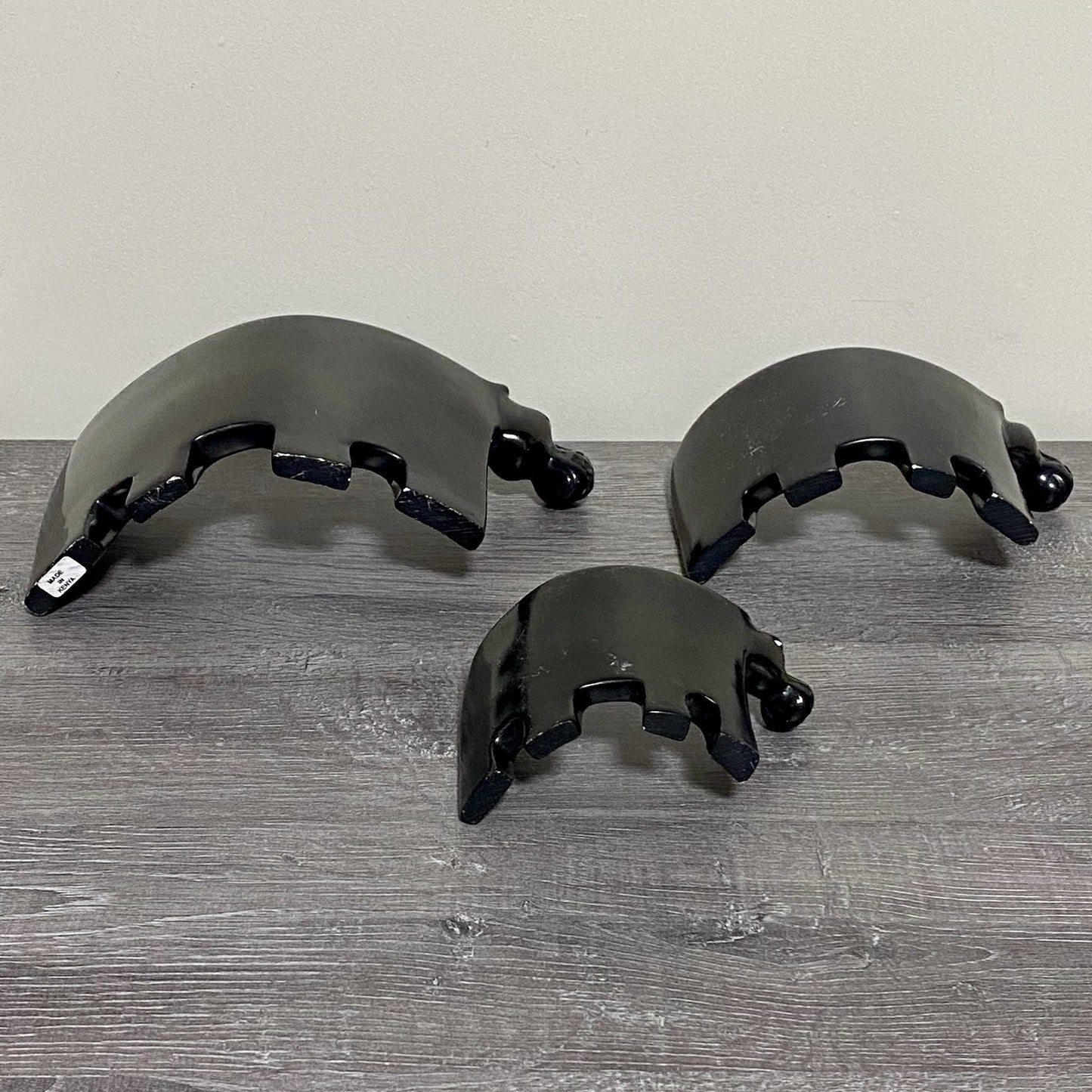Hippo Sculpture Figurine Art Deco Soapstone 3 Piece Set Handmade Made In Kenya