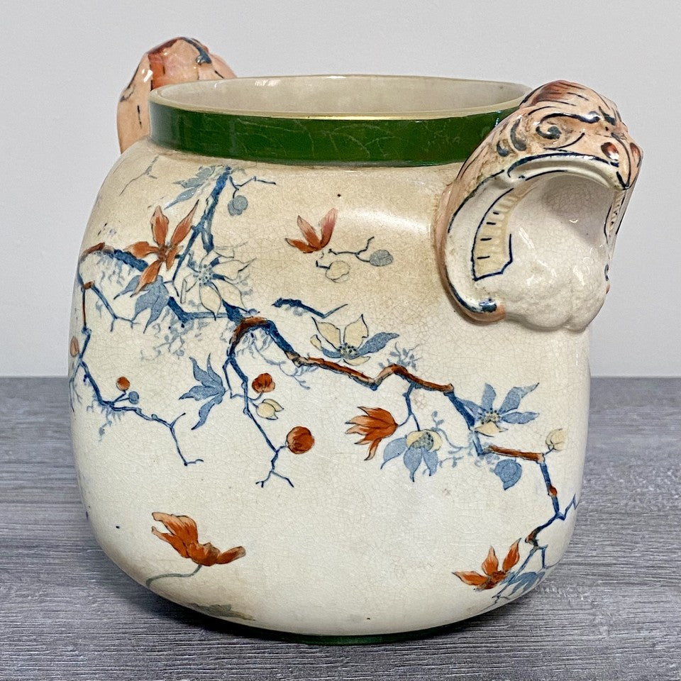 Antique Doulton Warwick Burslem Vase 1882 - 1902 Mark Floral Eagle Handled Rare