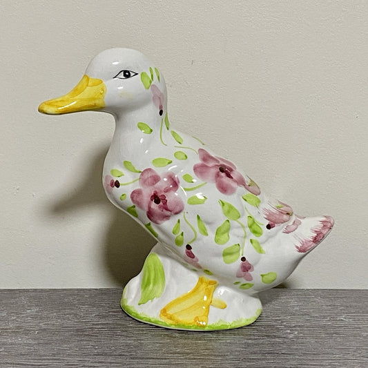 Vintage Floral Duck Bird Figurine Art Deco Pottery Retro Hand Painted 1970s Fig