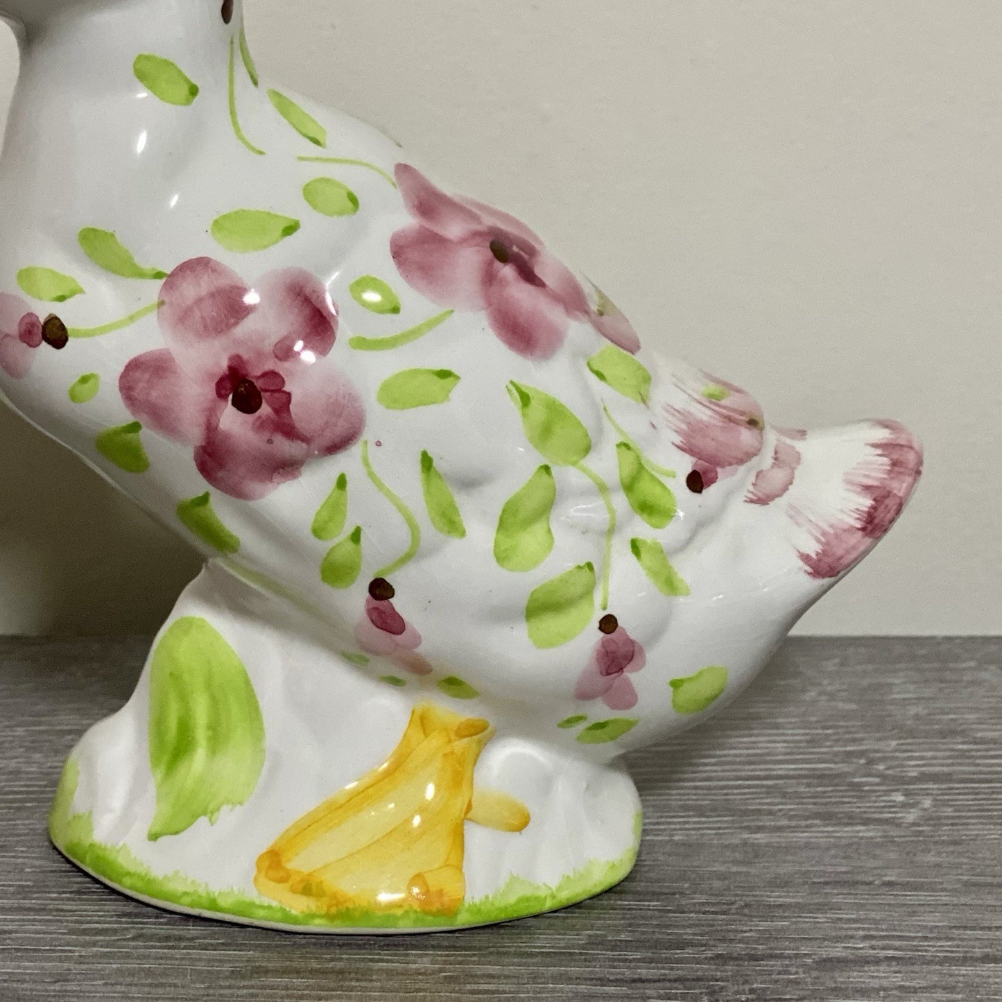 Vintage Floral Duck Bird Figurine Art Deco Pottery Retro Hand Painted 1970s Fig