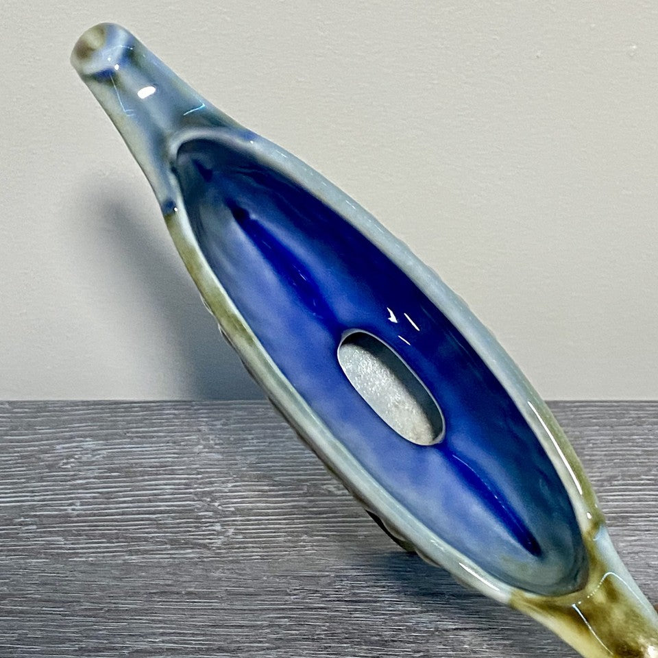 Vintage Irish Porcelain Blue Green Planter Double Handled 8 1/4” Length Ireland