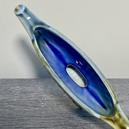 Vintage Irish Porcelain Blue Green Planter Double Handled 8 1/4” Length Ireland