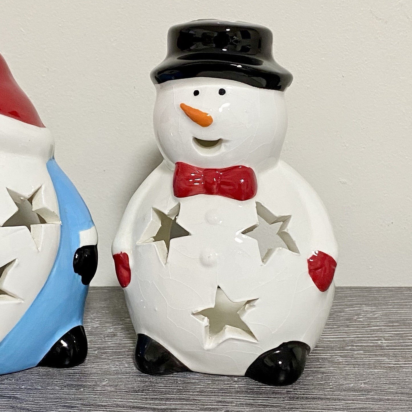 Christmas Tea Light Candle Holder Santa & Snowman Set Of 2 Xmas Decoration Pair