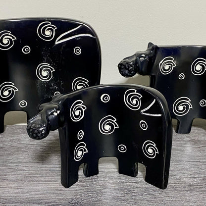 Hippo Sculpture Figurine Art Deco Soapstone 3 Piece Set Handmade Made In Kenya