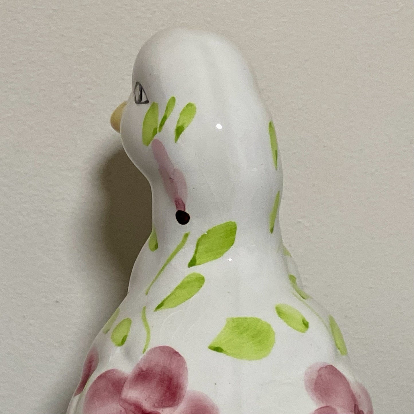 Vintage Floral Duck Bird Figurine Art Deco Pottery Retro Hand Painted 1970s Fig